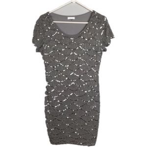 Verty Sequin Beaded Mini Dress M Gray Silver Art Deco Cocktail Party